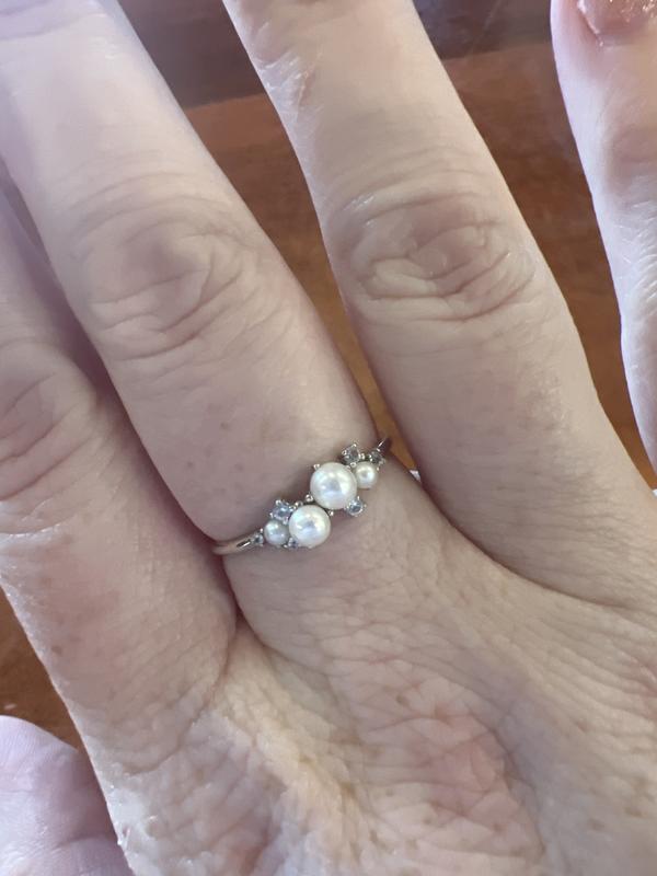 Cultured Pearl & White Lab-Created Sapphire Ring Sterling