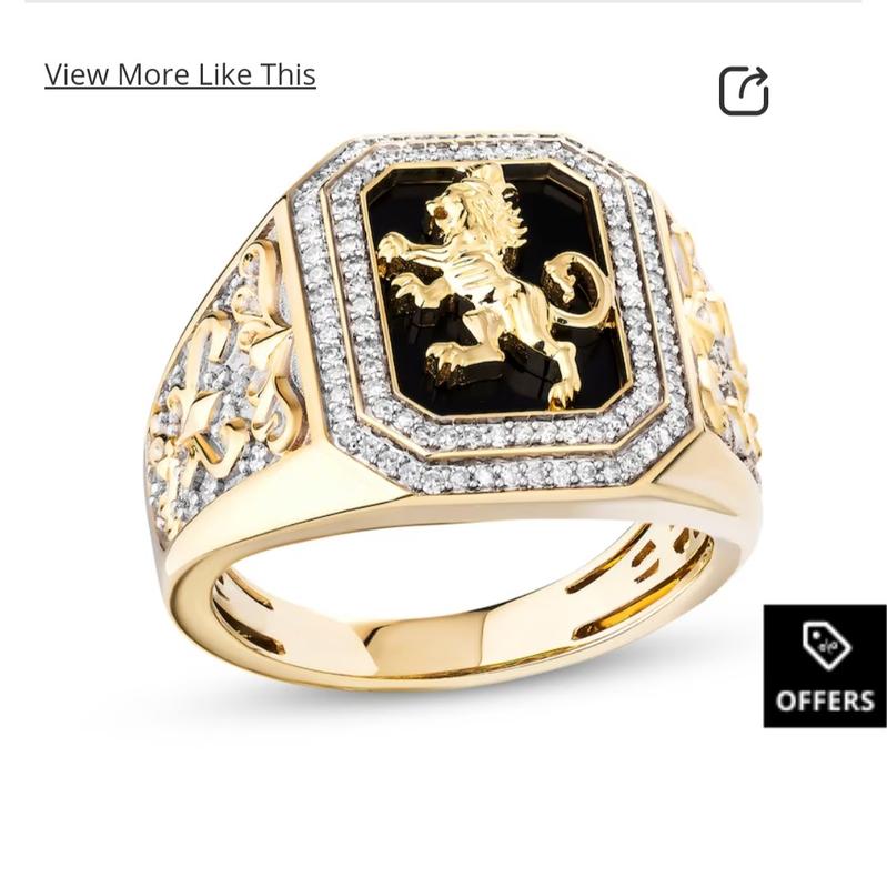 ★MUCENT★ Side circular logo signature man-to-man unisex Men's Diamond & Black Onyx Lion Crest Octagon Signet Ring 1