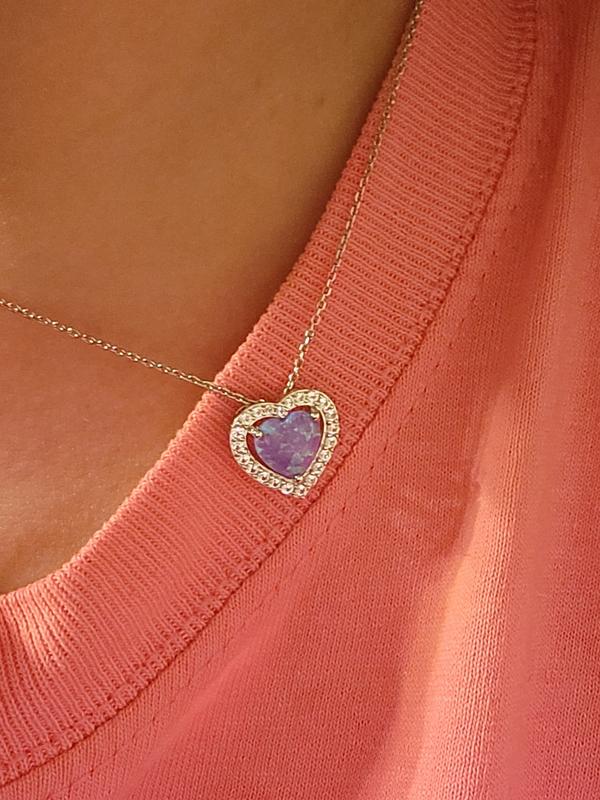 AYHB♡F Lavender Lab-Created Opal & White Lab-Created Sapphire Heart