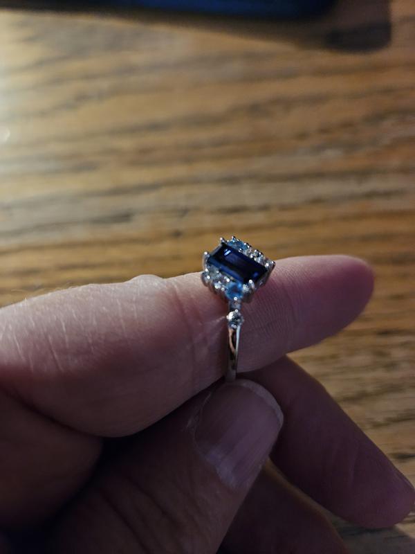 Blue & White Lab-Created Sapphire, Swiss Blue Topaz Ring
