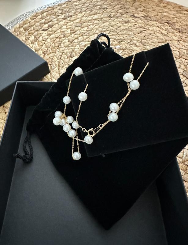 Freshwater Cultured Pearl Station Necklace 10K Yellow Gold