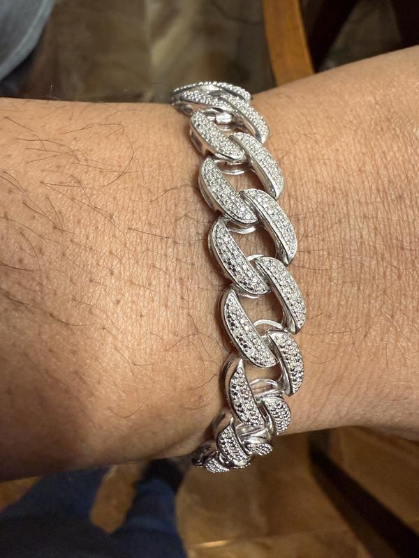 Men's Diamond Curb Chain Bracelet 1 ct tw Sterling Silver