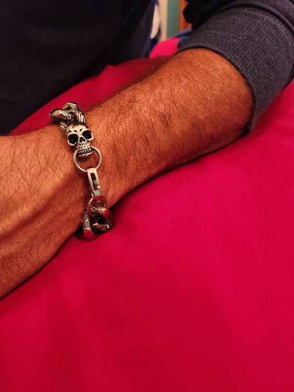 【関税送料込】 Skull & pearl brass bracelet☆☆ Cultured Pearl, White Lab-Created Sapphire & Mother-of-Pearl