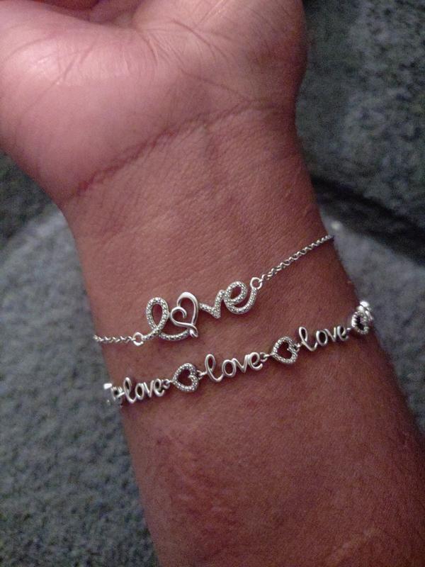 アクセサリー silver 925 love bracelet Romantic Adjustable CZ Ladies 925 Sterling Silver Pink Love