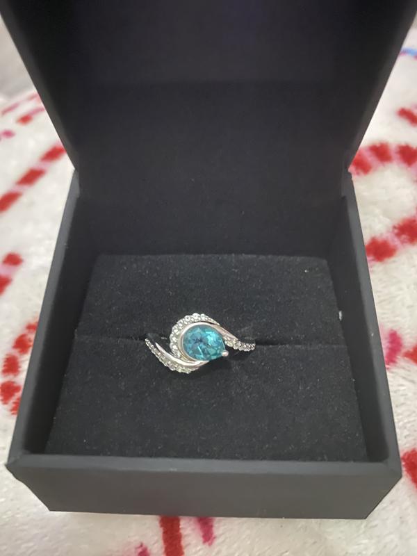 Pear-Shaped Oceanic Blue Topaz & White Lab-Created Sapphire