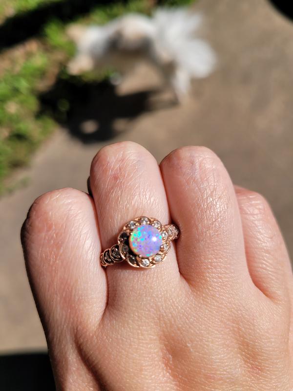 Lab-Created Pink Opal Ring 1/4 ct tw Diamonds 10K Rose Gold