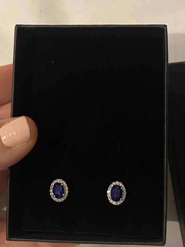 Blue/White Lab-Created Sapphire Stud Earrings Sterling