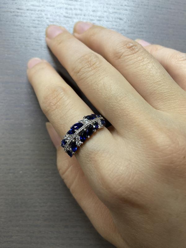レギュラー100ハーフ30クリスタル100 Blue lab created sapphire rhodium over silver ring 4.77ctw