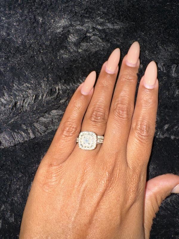 Now + Forever Princess-Cut Diamond Double Halo Bridal Set 1