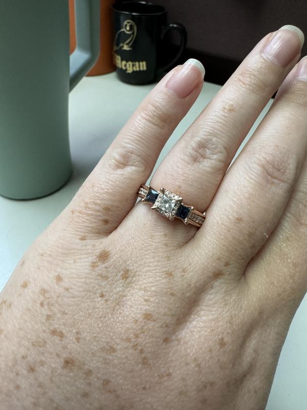 Diamond/Sapphire Engagement Ring 1 cttw Princess/Round 14K