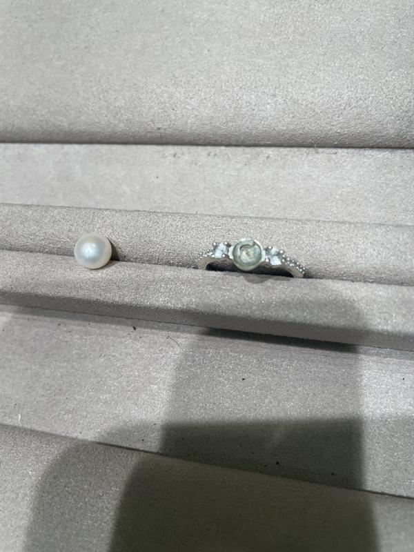 Cultured Pearl Ring Lab-Created White Sapphires Sterling