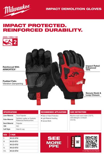 Milwaukee XX-Large Impact Demolition Gloves 48-22-8754 - The