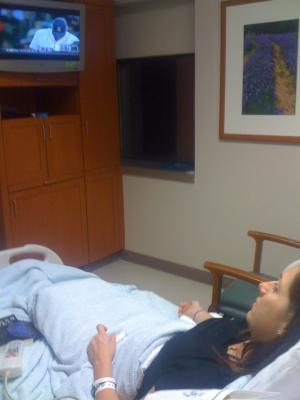 Keri watching the Red Sox 2-days Pre-Op