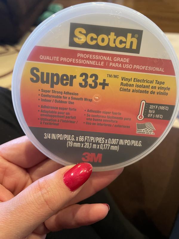 Scotch® Super 33+ Vinyl Electrical Tape, 3/4 in x 66 ft, 1-1/2 in Core,  Black - The Binding Source