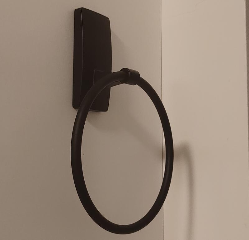 Command Hand Towel Holder – Matte Black, Water-Resistant Strips, Rust-Proof, Holds 5 Lbs – Damage-Free Mounting, No Holes Or Residue – 1 Ring With 2 Strips