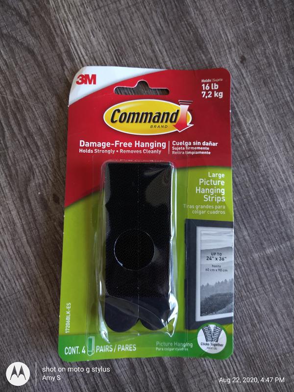 Command 17206BLK Heavy Duty, Holds 16 lbs Picture Hanging Strips, 4 Pairs,  Black, 4 Count - Picture Hanging Hardware 