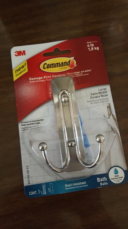 Command 5 lb. Large Satin Nickel Metal Hook (1 Hook, 2 Water