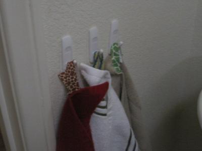 close up of towels on hooks