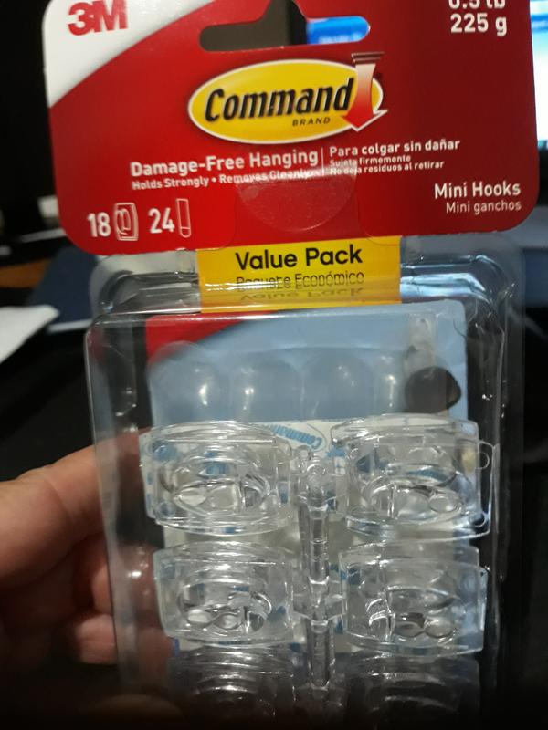 Command Clear Mini Hooks, Clear, 18 Hooks, 24 Strips/Pack