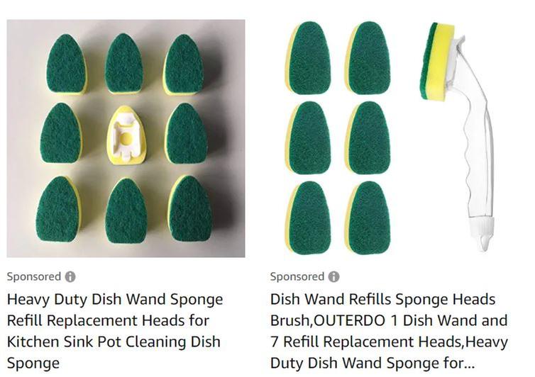 1 Dish Wand 7 Refill Replacement Sponge Heads, Wand Clean Scrub Sponges For  Kitchen, Sink, Bathroom