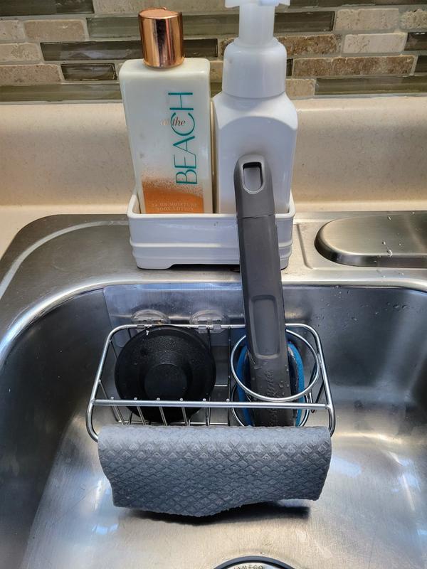 Soap Dispensing Dish Sponge with Replaceable Head - Non-Slip Handle with  Soap Reservoir - No-Leak Valve - Odor Resistant - Cleaning Pots, Pans,  Plates & Kitchen Sink [Gray & Teal] 
