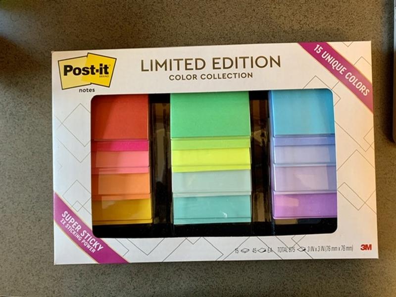 Post-it® Super Sticky Notes Limited Edition Pack, Assorted Colors, 3 in. x  3 in., 15 Pads/Pack, 45 Sheets/Pad