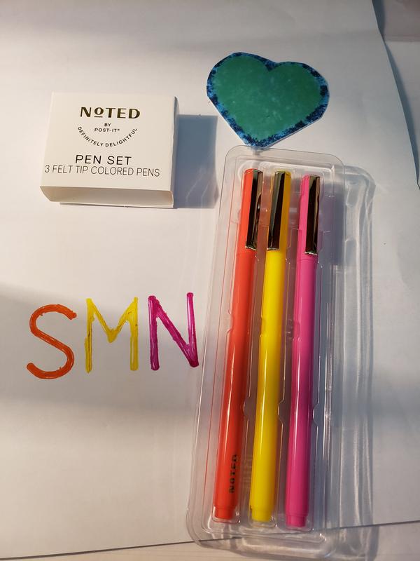 Noted by Post-it®, Pastel Color Pens, Orange, Pink, Purple, Felt tip, Ink  color matches barrel, 3 Pens/Pack