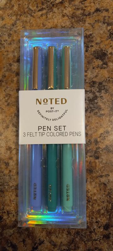 Noted by Post it Pen Set Set of 3 Felt Tip Colored Pens NEW