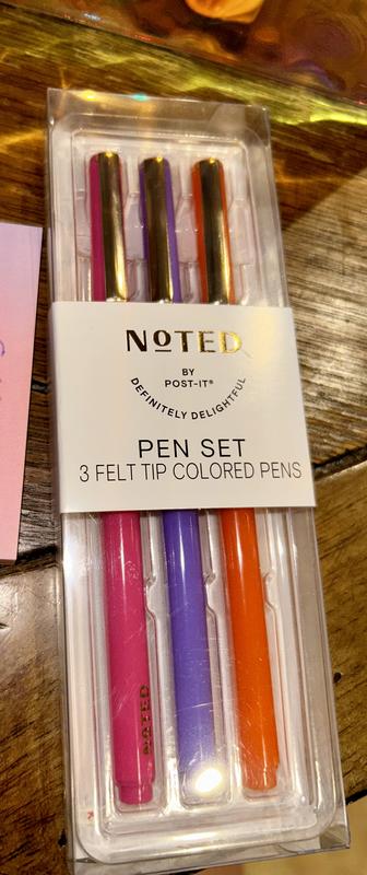 Noted by Post-it®, Pastel Color Pens, Orange, Pink, Purple, Felt tip, Ink  color matches barrel, 3 Pens/Pack