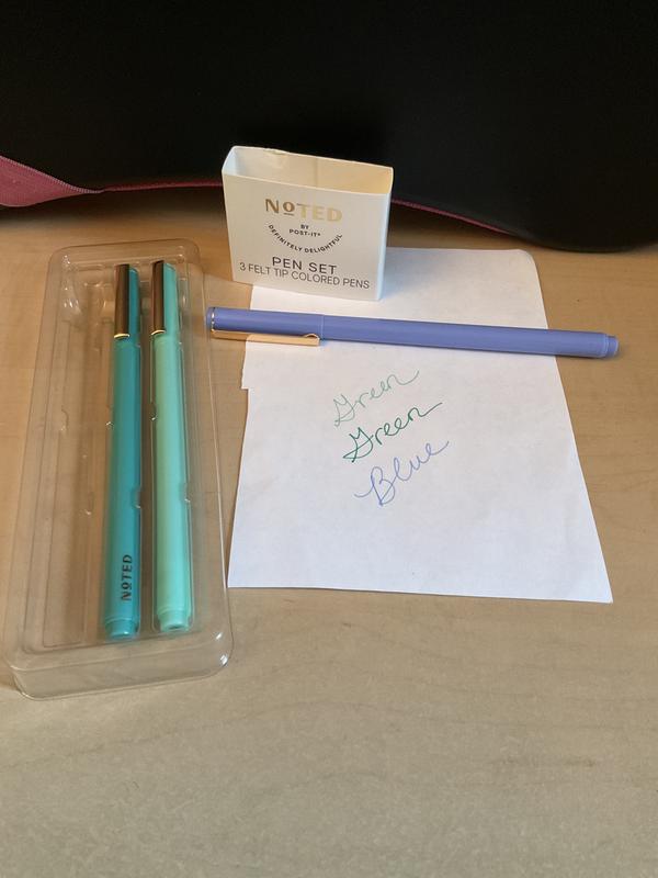 Noted by Post-it®, Cool Color Pens, Periwinkle, Teal, Mint, Felt tip, Ink  color matches barrel, 3 Pens/Pack