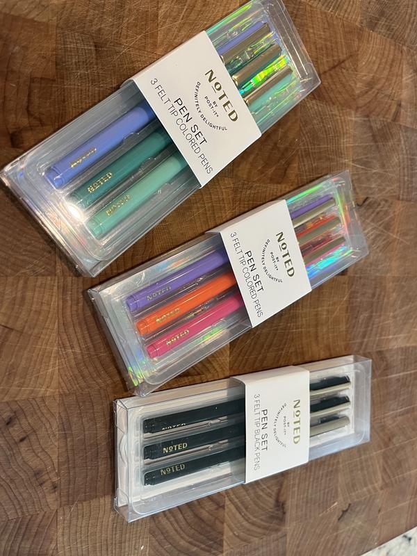 Noted by Post-it®, Black Color Pens, Felt tip, Ink color matches barrel, 3  Pens/Pack