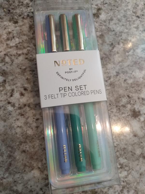 Noted by Post it Pen Set Set of 3 Felt Tip Colored Pens NEW
