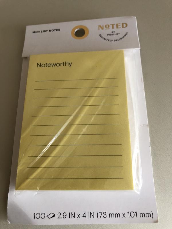 Noted by Post-it® %22Noteworthy%22 Notes, Yellow, Lined, 2.9 in. x 4 in.