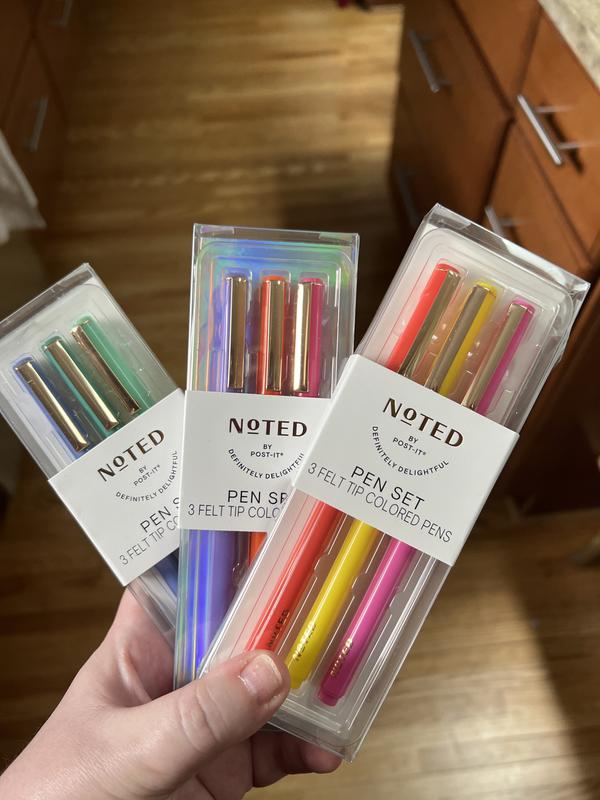 NOTED by Post-it 3 Felt Tip Colored Pens 3 count. new in box. variety  colors