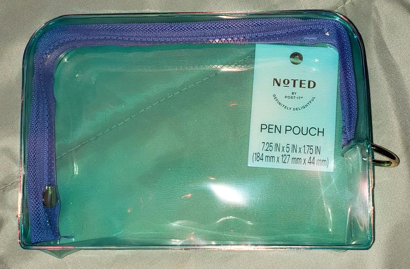 Noted by Post-it® Pen Pouch, Blue Transparent Plastic with Zipper, 7.25 in.  x 5 in. x 1.75 in.