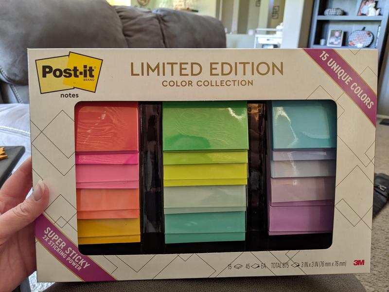 Post-it Notes Limited Edition Super Sticky Color Collection, 3 in x 3 in,  15 Pads/Pack, 45 Sheets/Pad (654-15Ssall) : : Stationery &  Office Supplies