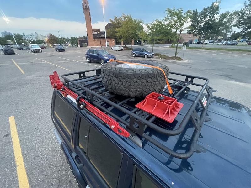 The brackets and rack feel solid. There will be plenty of room for gear once the spare goes on a carrier. Note: The pictured Hi-Lift bracket is NOT what Smittybilt sells.