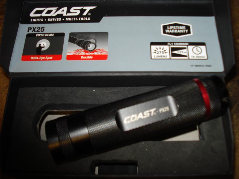 Details about   COAST PX25 275 Lumen Bulls-Eye Spot Beam LED Flashlight with IPX4 Weather Rating