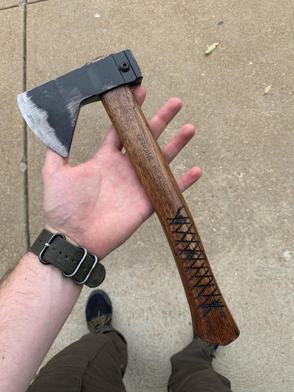 Stained, oiled, knurled.