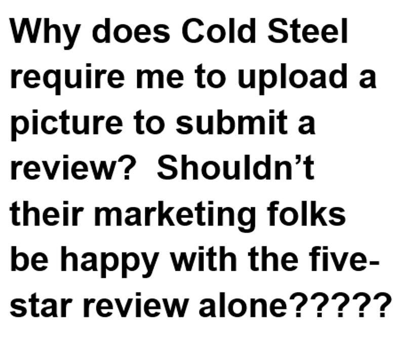 Why does Cold Steel require me to upload a picture to submit a review?