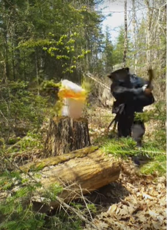 The Chines Machete went right through the bucket on the first swing with ease.