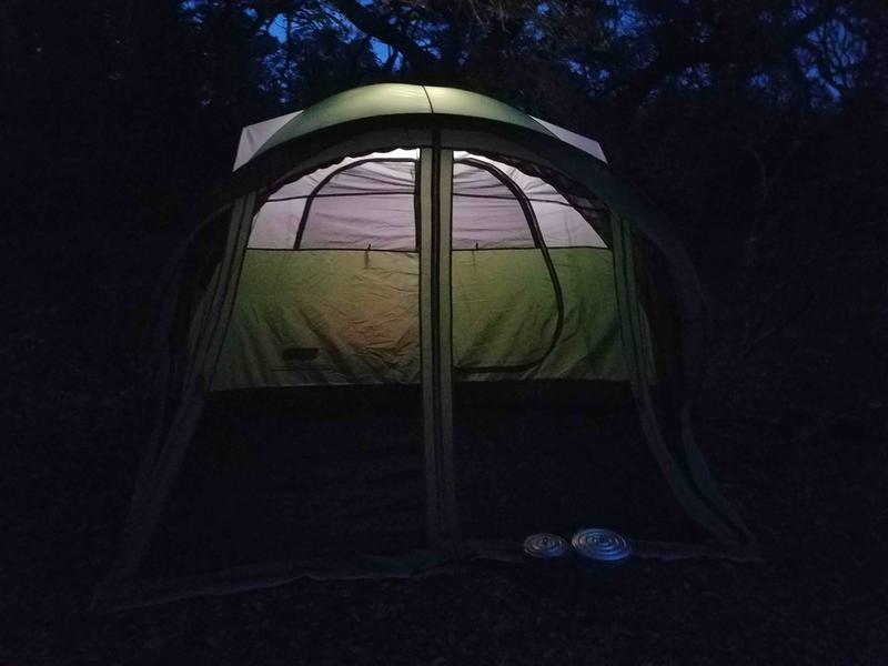 With Coleman lantern hanging inside.