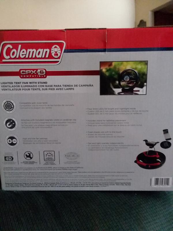 Coleman cpx 6 lighted tent fan with clearance stand