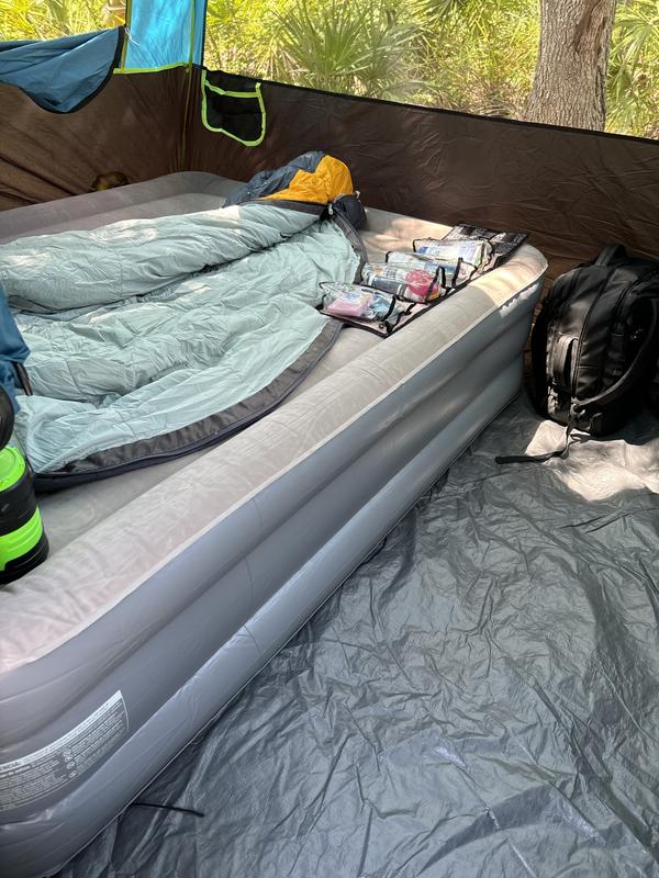 Interior with a queen size air mattress, 18 inches high.