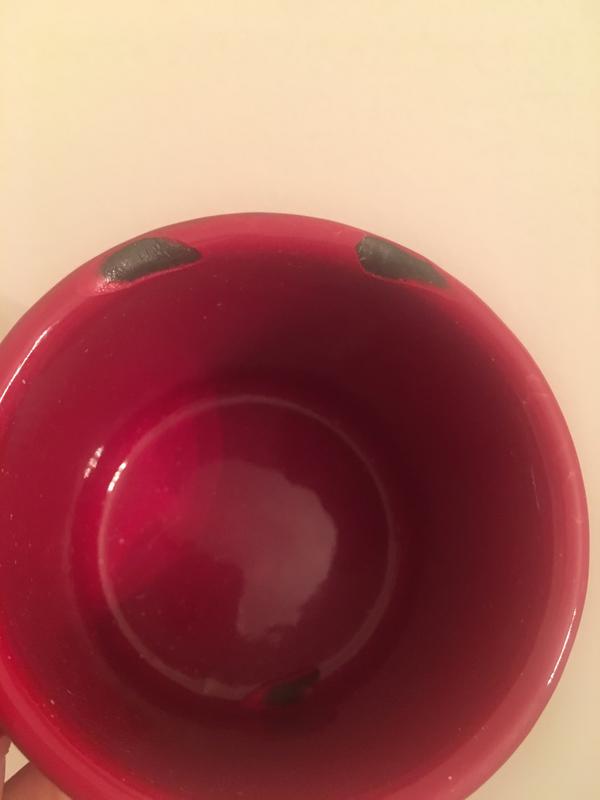 Arrived chipped. All the pieces are so cheap. They chip easily I'm not surprised.