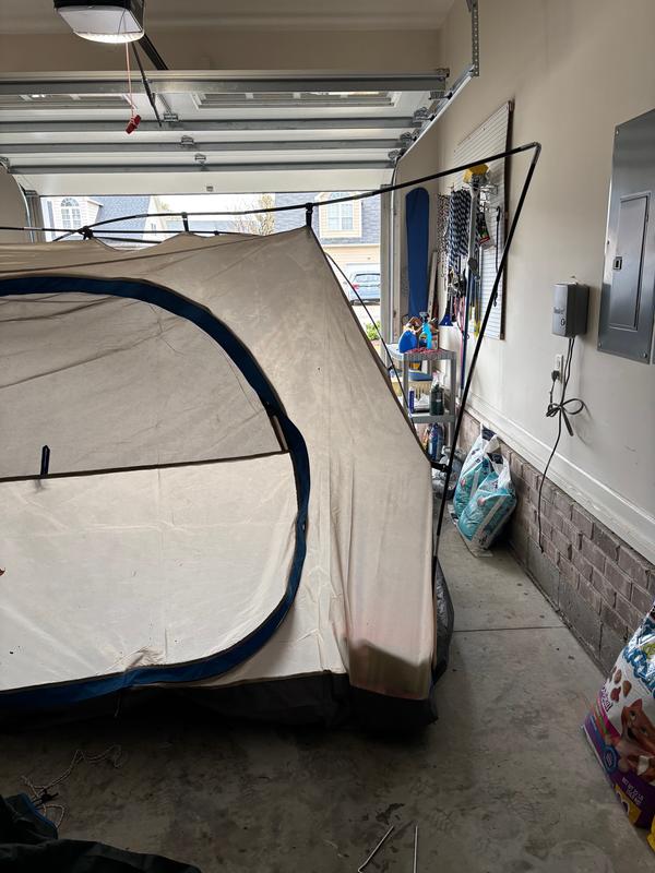 Failed at connection under weight of wet rainfly and wind.