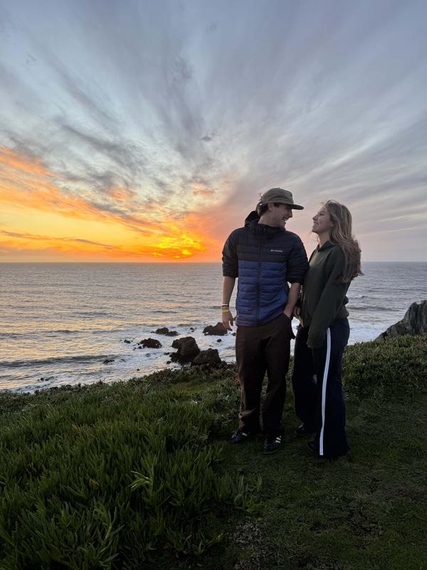 A winter sunset hike with a Columbia hooded jacket, perfect for an active lifestyle!