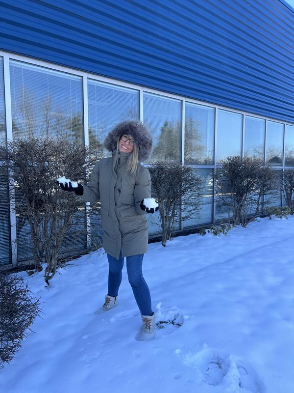 Super cold outside but very warm and cozy wearing my jacket.