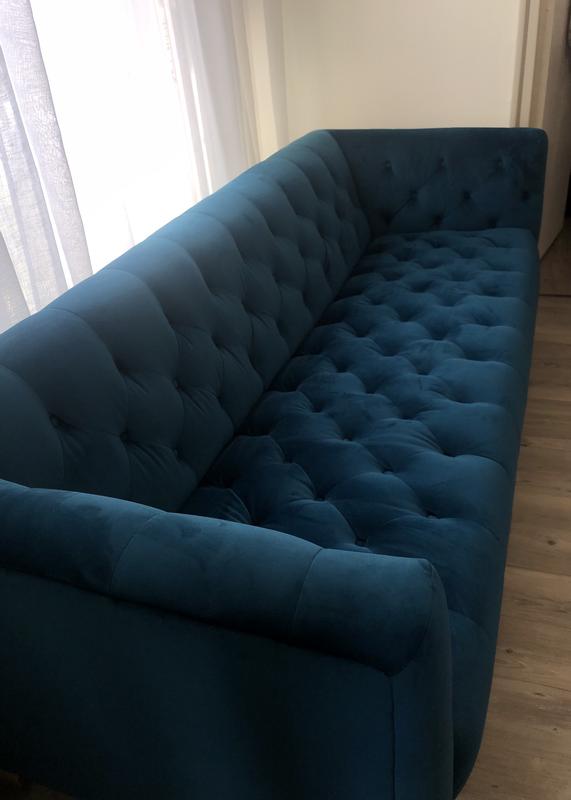 Canape Droit 3 Places En Velours Vega Coloris Bleu Conforama