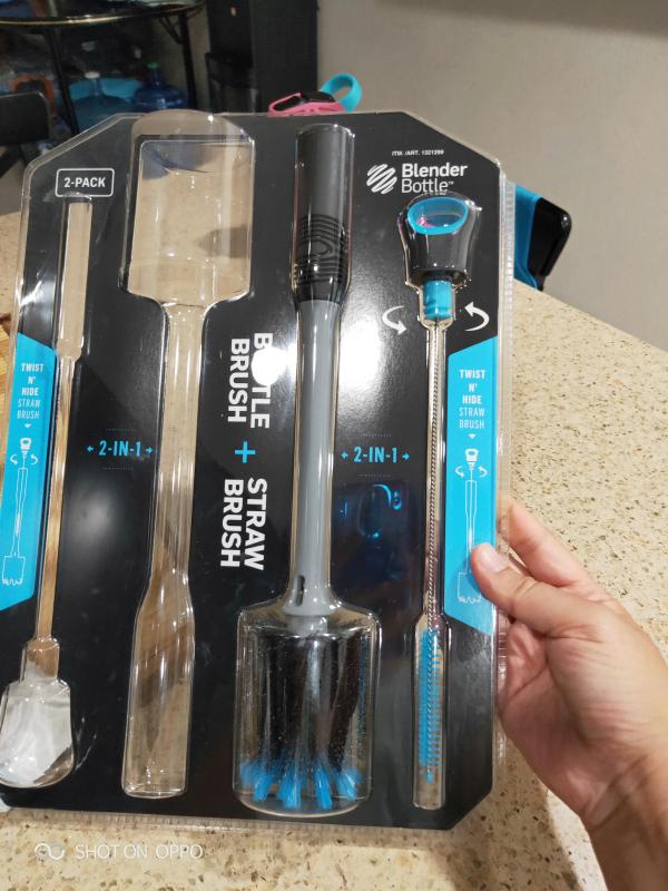  BlenderBottle 2-in-1 Shaker Bottle and Straw Cleaning Brush, 1  Pack,Gray : Health & Household